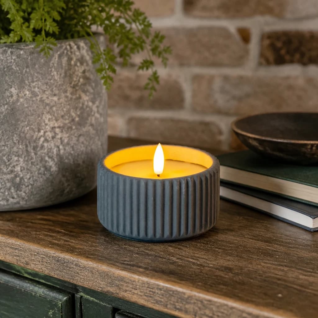 Luxe Collection Natural Glow Chalk Ribbed Small Led Candle - Candles, photo 1 of 5