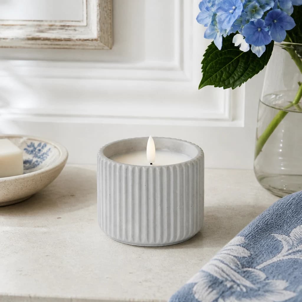 Luxe Collection Natural Glow Chalk Ribbed Medium Led Candle - Candles, photo 1 of 4