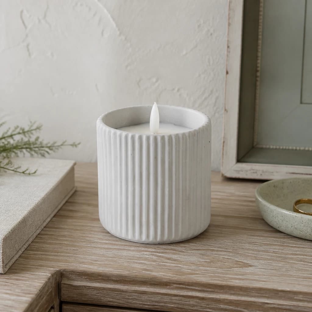 Luxe Collection Natural Glow Chalk Ribbed Large Led Candle - Candles, photo 1 of 4