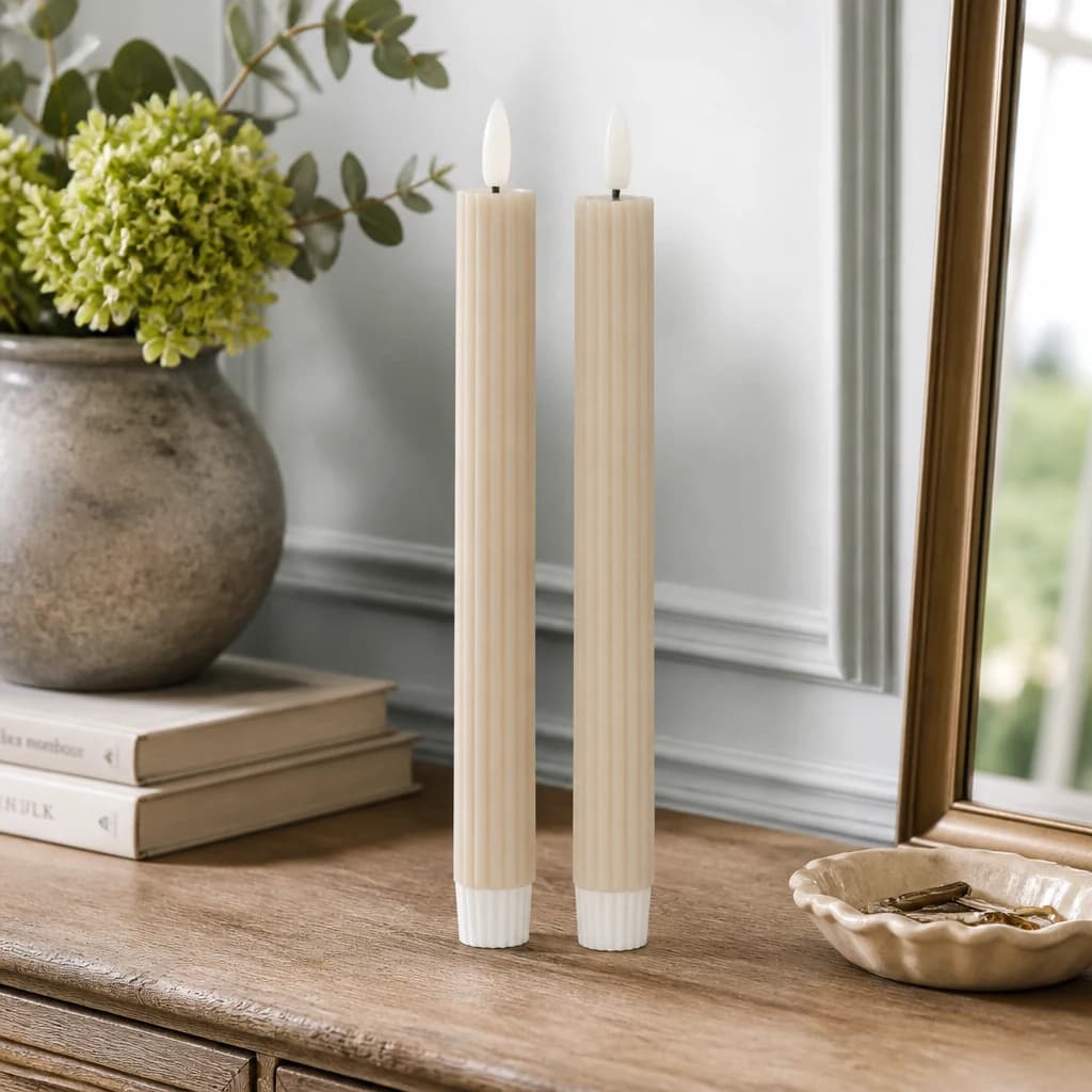 Luxe Collection Natural Glow Taupe Ribbed Taper Candles - Candles, photo 1 of 5