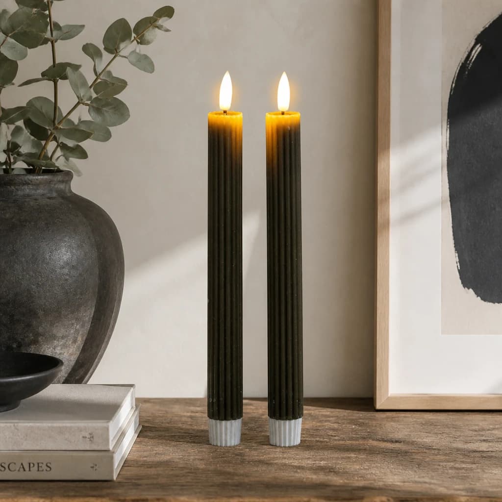 Luxe Collection Natural Glow Grey Ribbed Taper Candles - Candles, photo 1 of 5