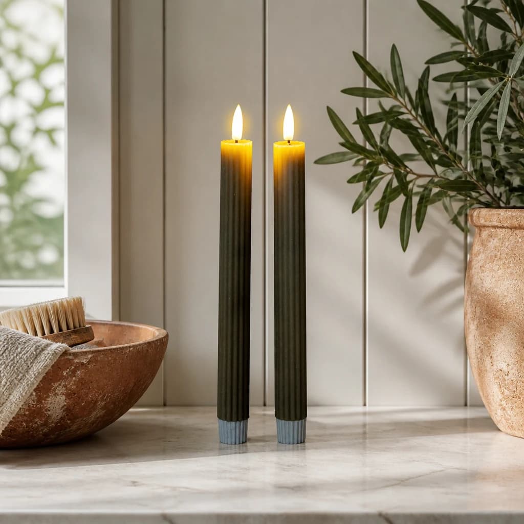 Luxe Collection Natural Glow Sage Ribbed Taper Candles - Candles, photo 1 of 5