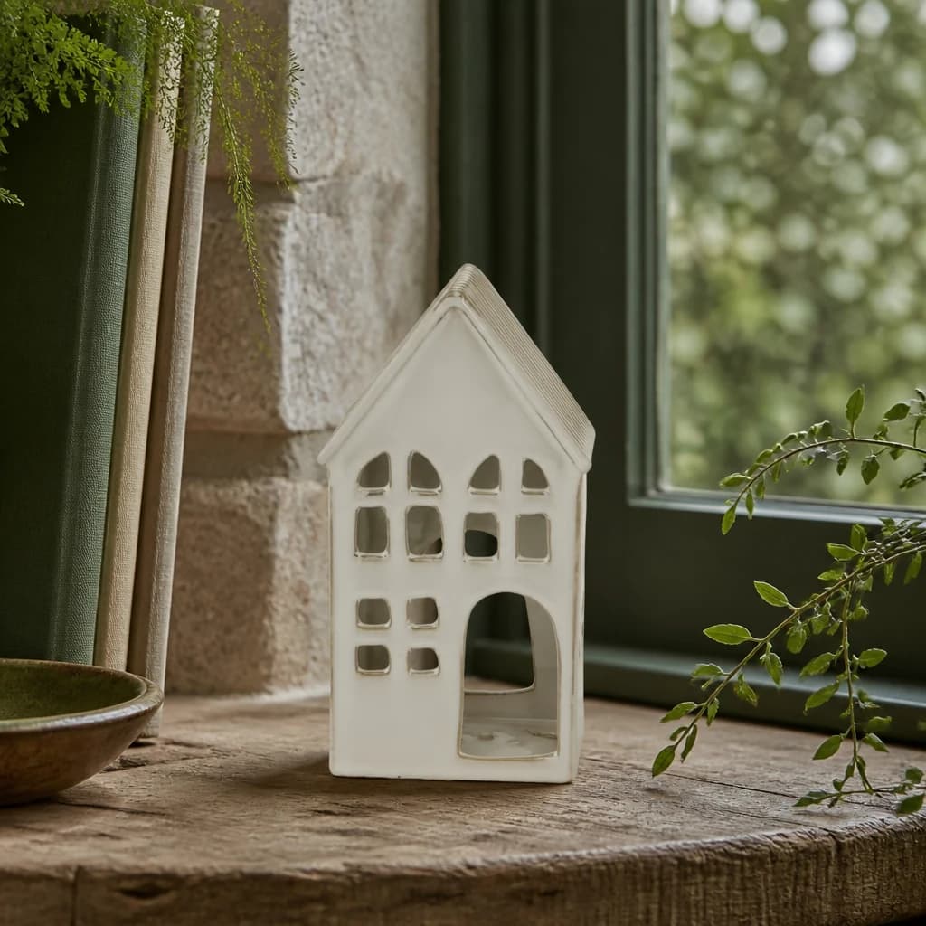 White Ceramic House Tea Light Holder - Sculptures & ornaments, photo 1 of 3