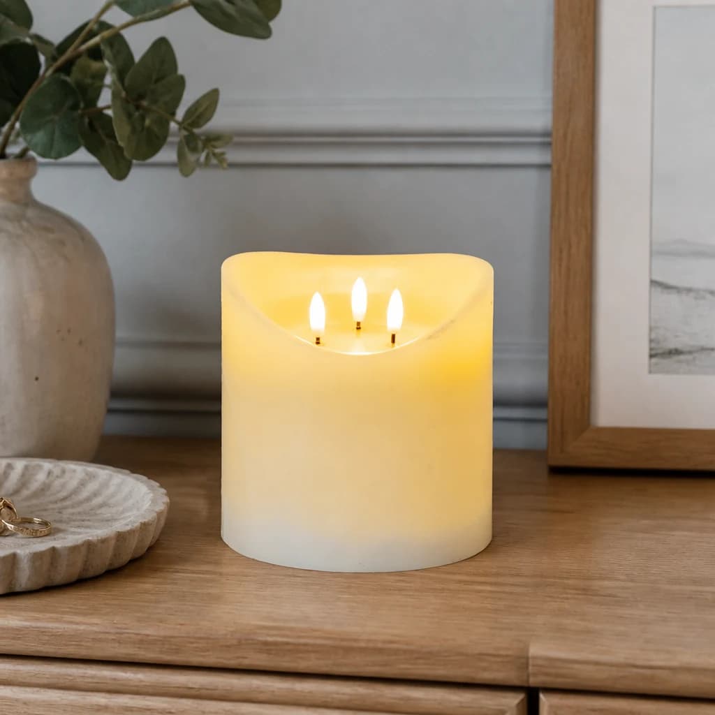 Luxe Collection Natural Glow 6x6 Cream Melted LED Candle - Candles, photo 1 of 3