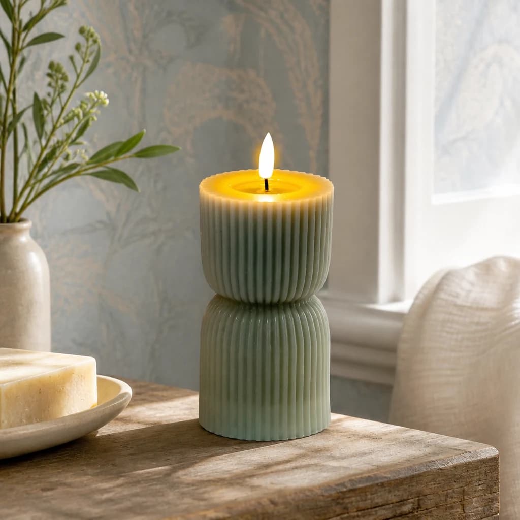 Luxe Collection Natural Glow 2.75x6 Grey Carved LED Candle - Candles, photo 1 of 6