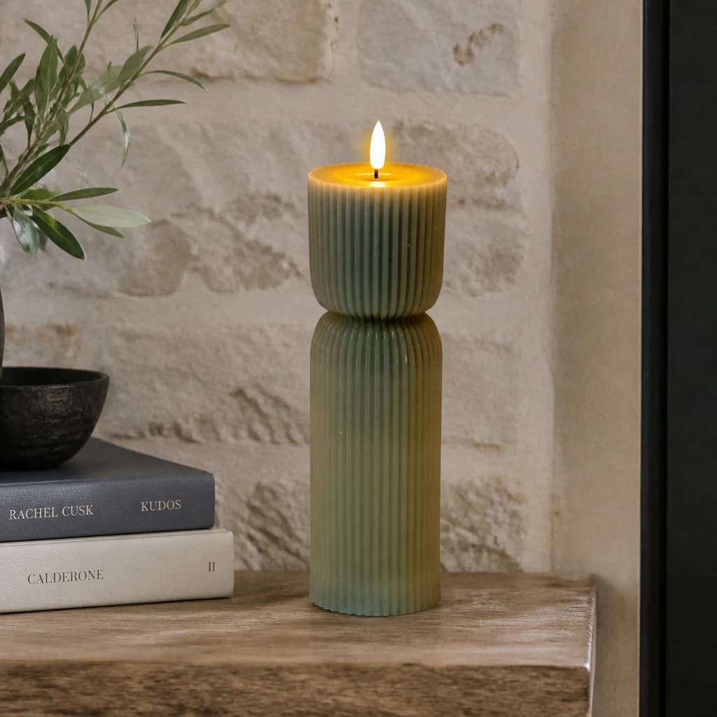 Luxe Collection Natural Glow 2.75x10 Grey Carved LED Candle - Candles, photo 1 of 6
