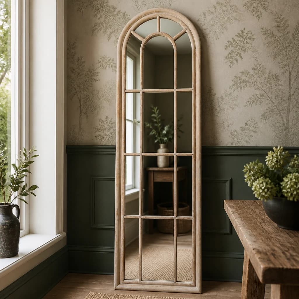 Washed Wood Tall Arched Window Mirror - Mirrors, photo 1 of 4