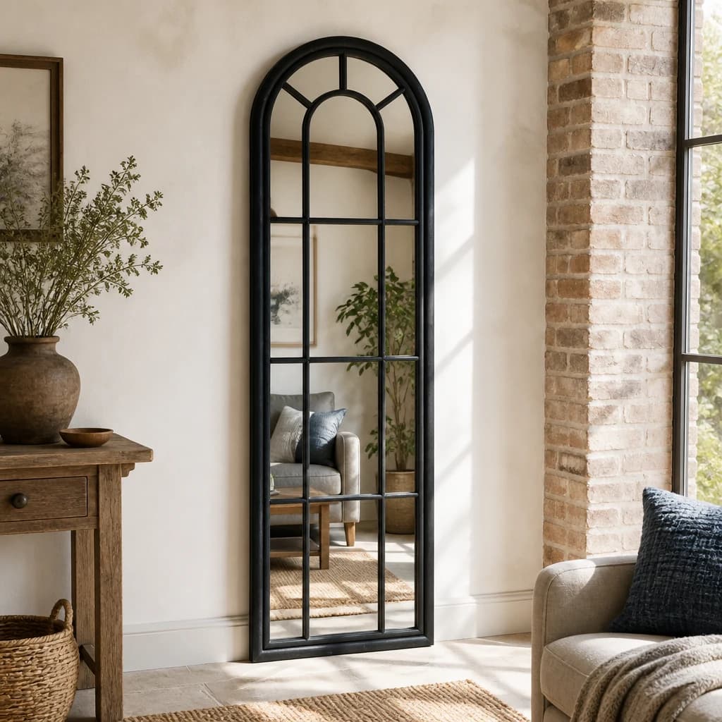 Black Wood Tall Arched Window Mirror - Mirrors, photo 1 of 4
