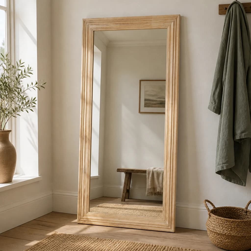 Washed Wood Large Framed Mirror