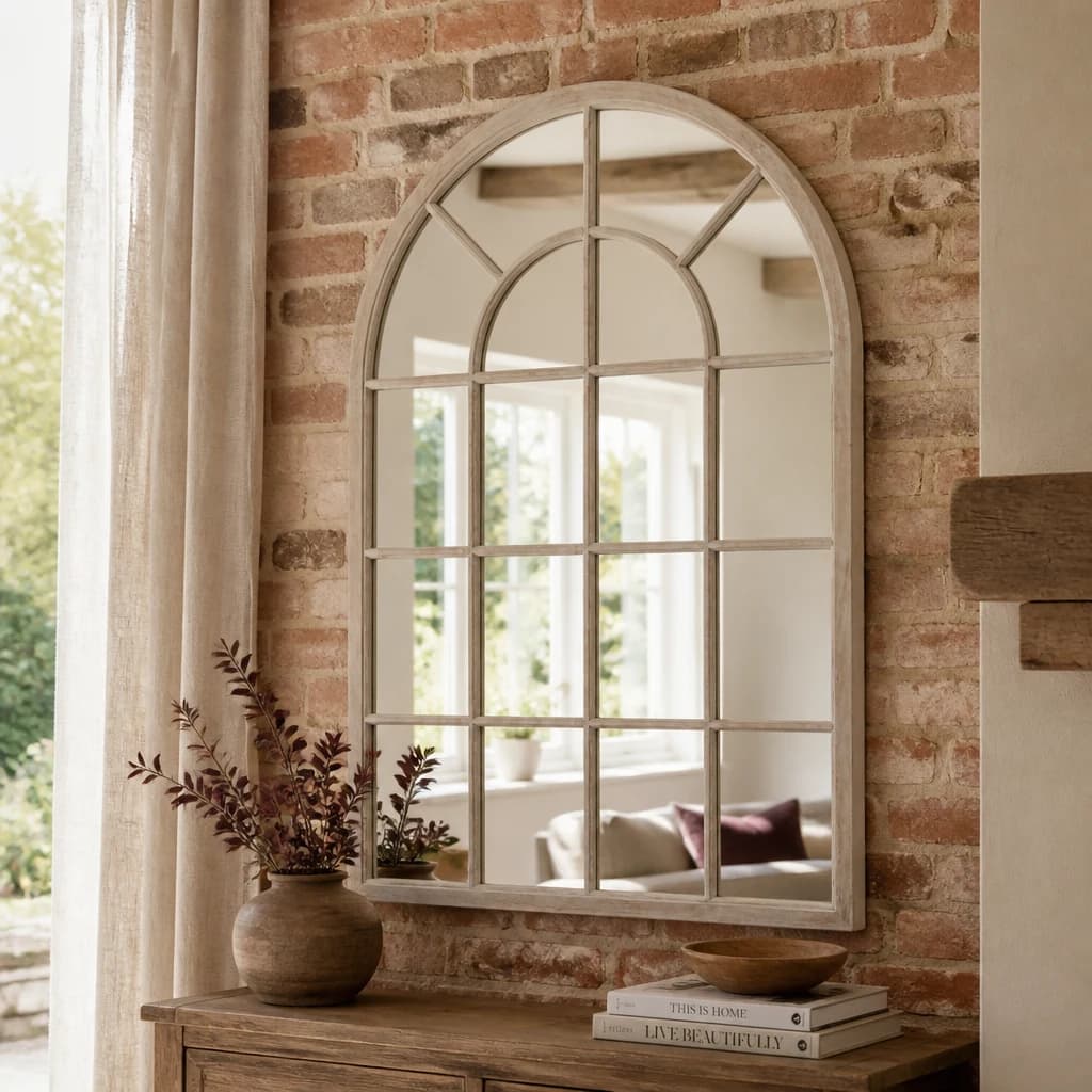 Washed Wood Arched Window Mirror - Mirrors, photo 1 of 5