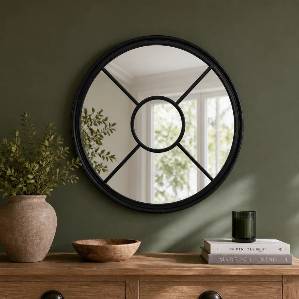 Black Wood Round Window Mirror - Mirrors, photo 1 of 4