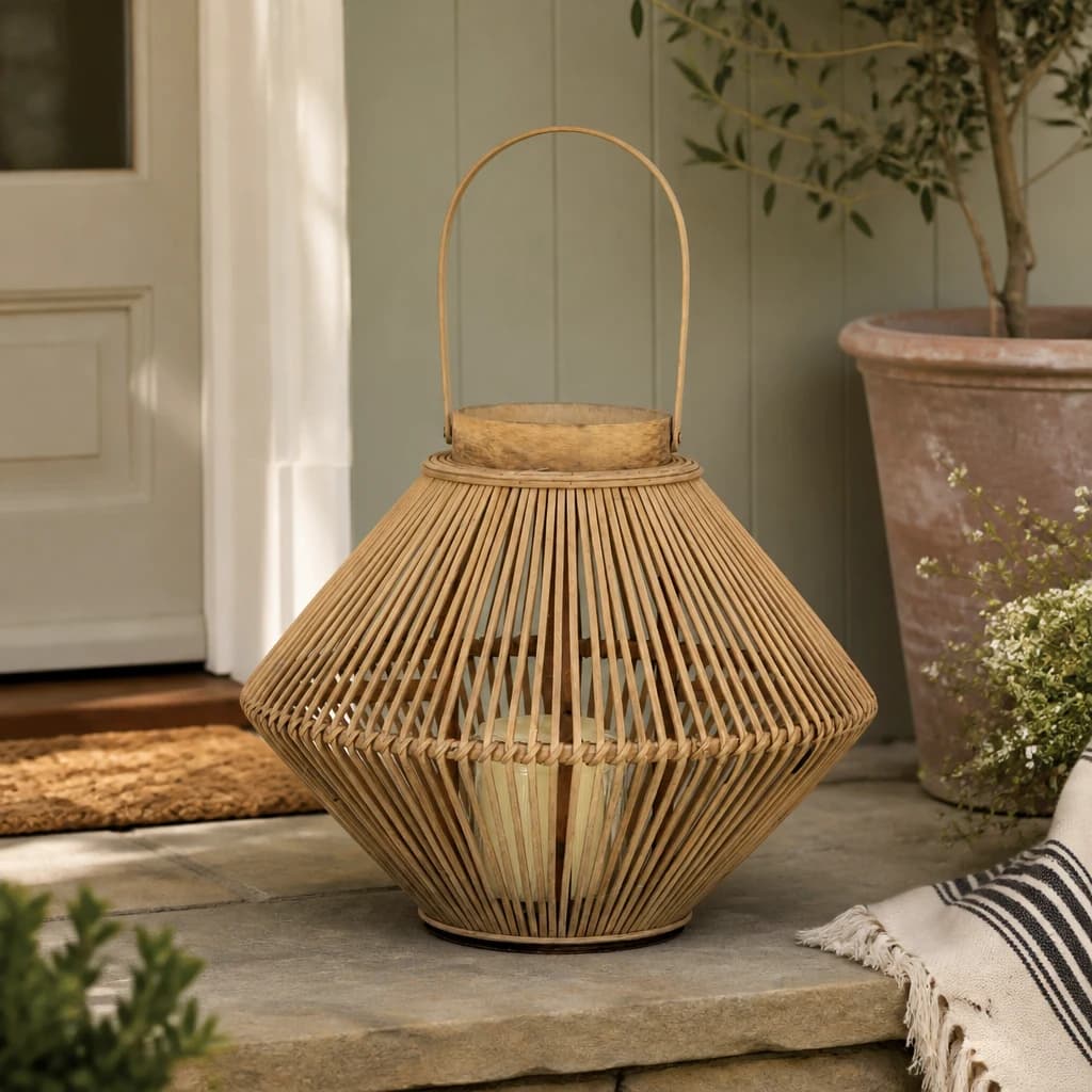 Cone Wicker Lantern With Glass Holder - Lanterns, photo 1 of 5