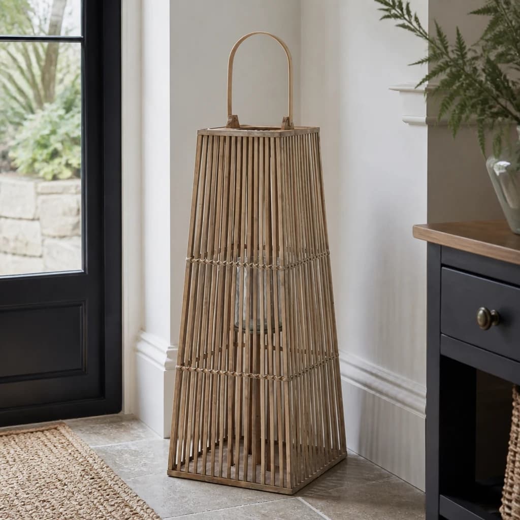 Large Silo Wicker Lantern With Glass Holder