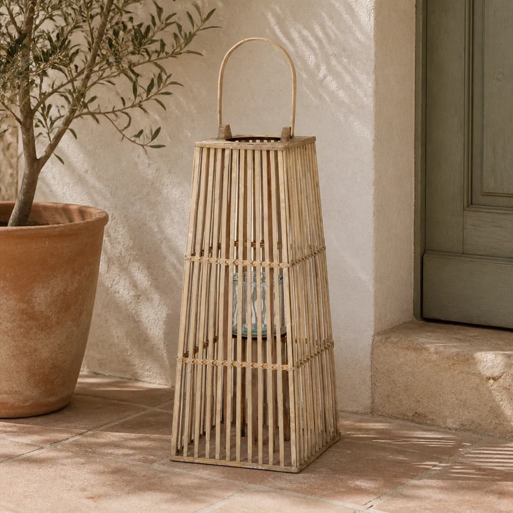 Medium Silo Wicker Lantern With Glass Holder
