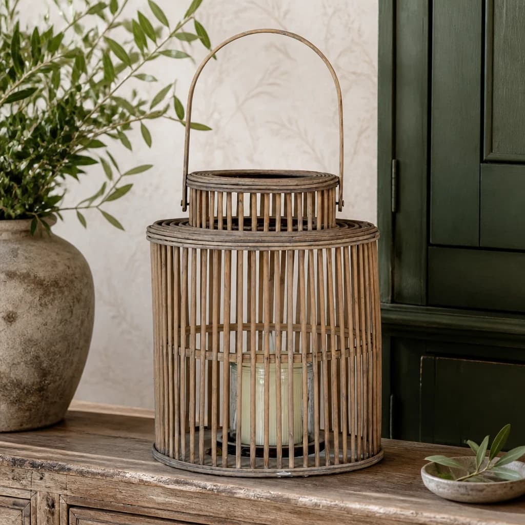 Cylinder Wicker Lantern With Glass Holder - Lanterns, photo 1 of 5