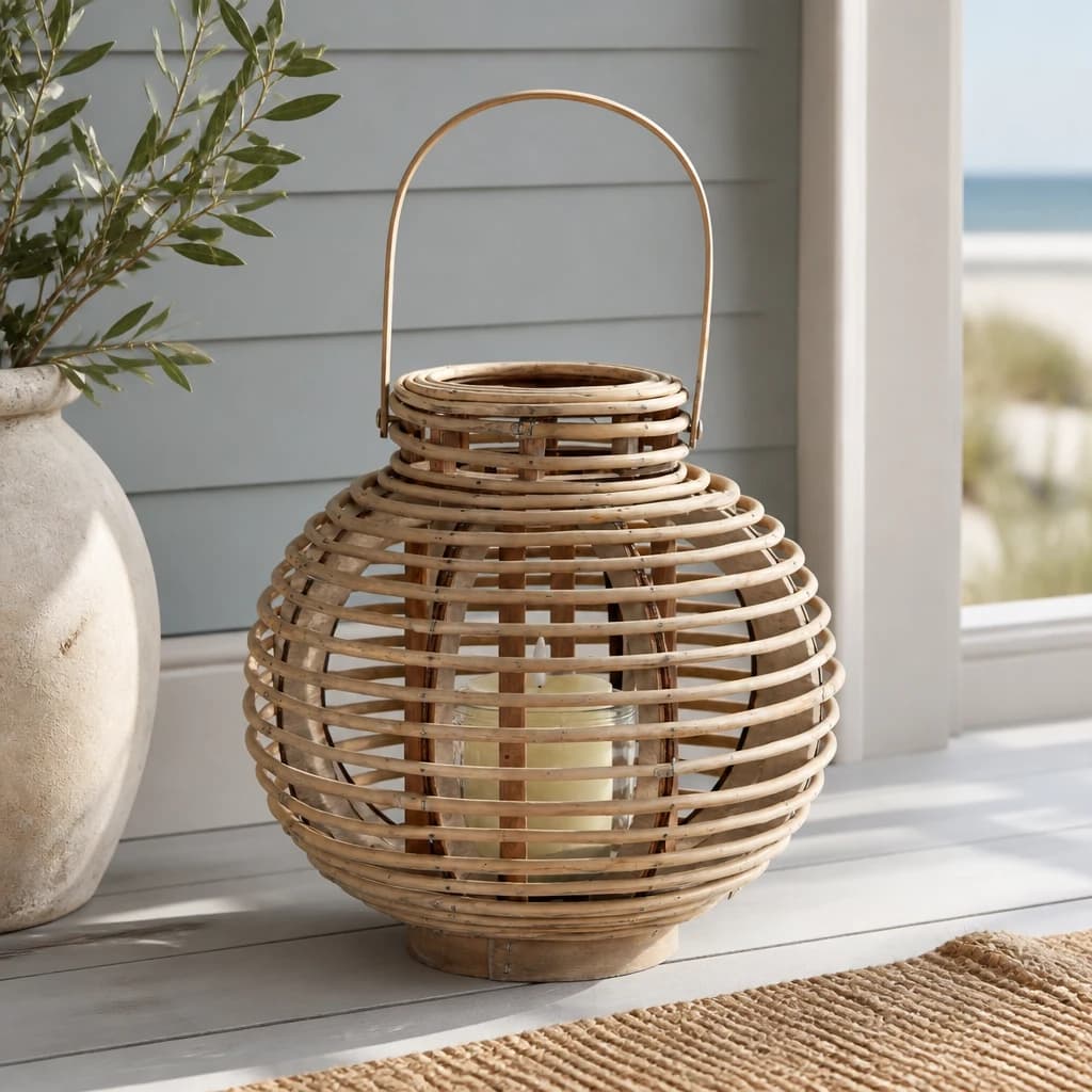 Large Round Willow Lantern With Glass Holder