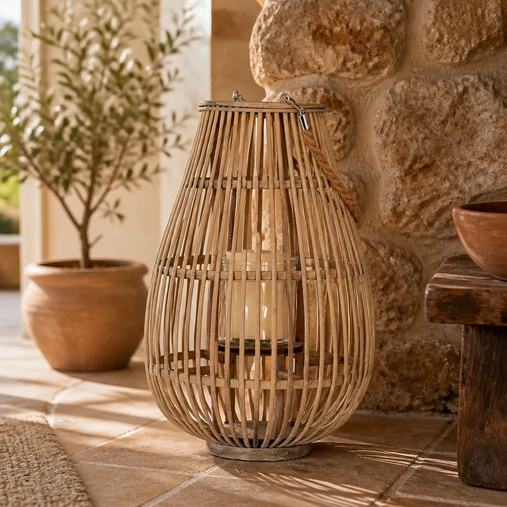 Large Ellipse Wicker Lantern With Glass Holder - Lanterns, photo 1 of 6