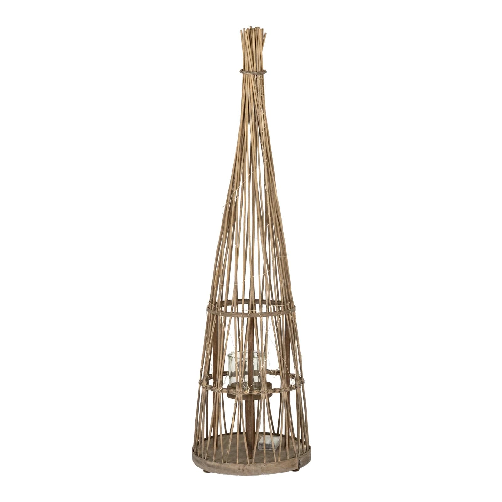 Medium Conical Wicker Lantern With Glass Holder & LED Lights - Lanterns, photo 2 of 6