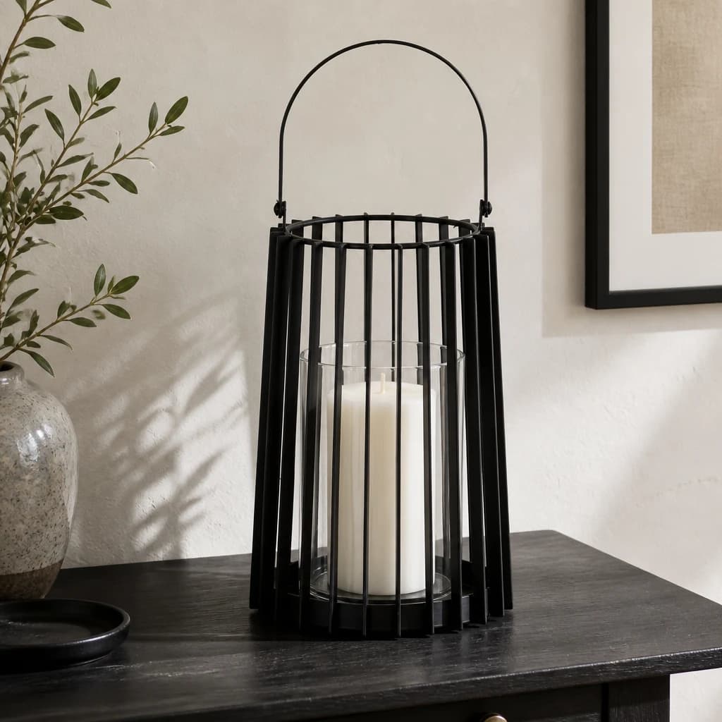 Lynk Medium Lantern With Handle And Glass Candle Holder - Lanterns, photo 1 of 5