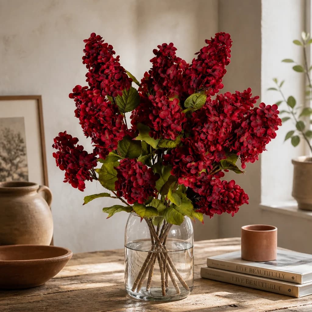 Dark Red Spear Hydrangea Spray — Pack of 3 - Artificial plants & flowers, photo 1 of 5