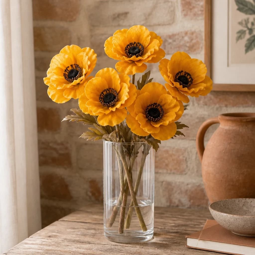 Yellow Anemone Stem — Pack of 5 - Artificial plants & flowers, photo 1 of 2