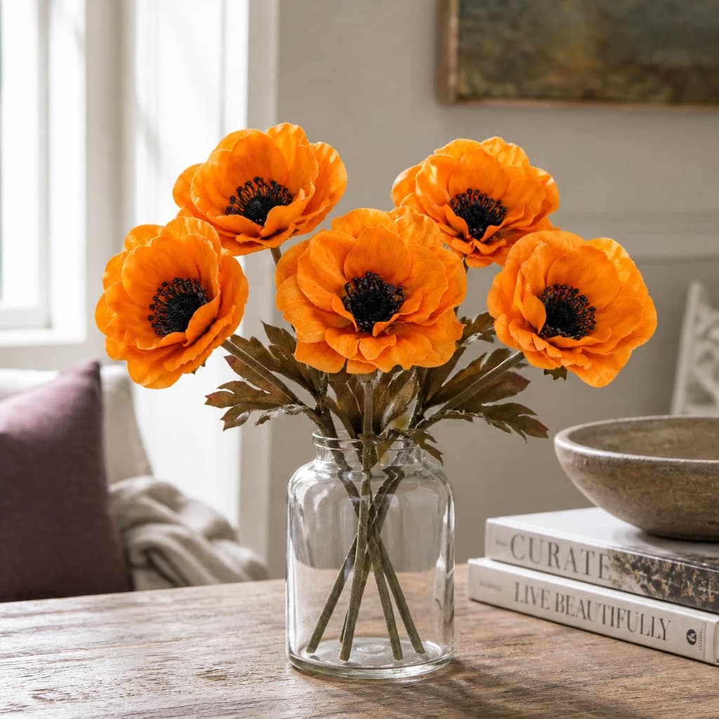 Orange Anemone Stem — Pack of 5 - Artificial plants & flowers, photo 1 of 2