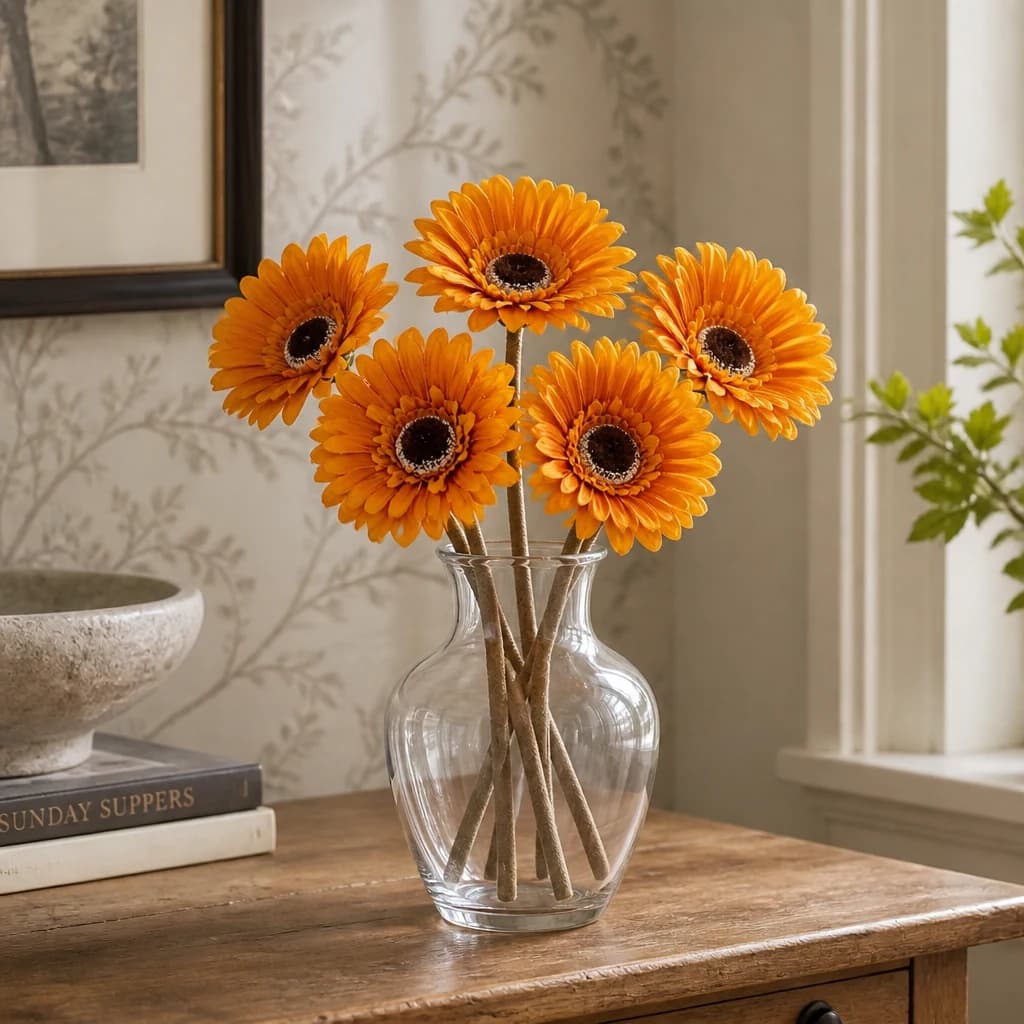 Soft Yellow Gerbera Stem — Pack of 5 - Artificial plants & flowers, photo 1 of 2
