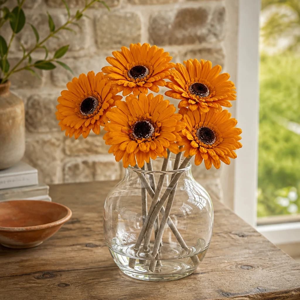 Orange Gerbera Stem — Pack of 5 - Artificial plants & flowers, photo 1 of 2
