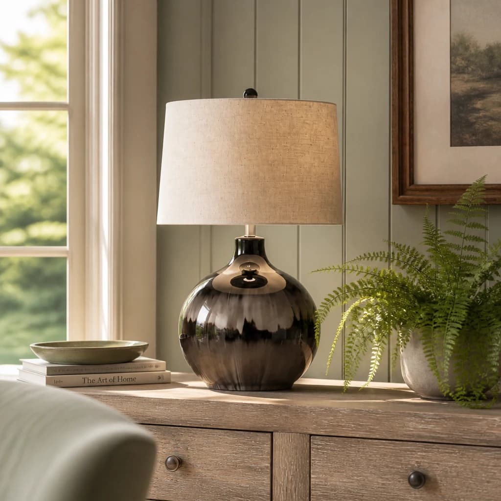 Sepia Shadows Table Lamp With Linen Shade - Table lamps, photo 1 of 5