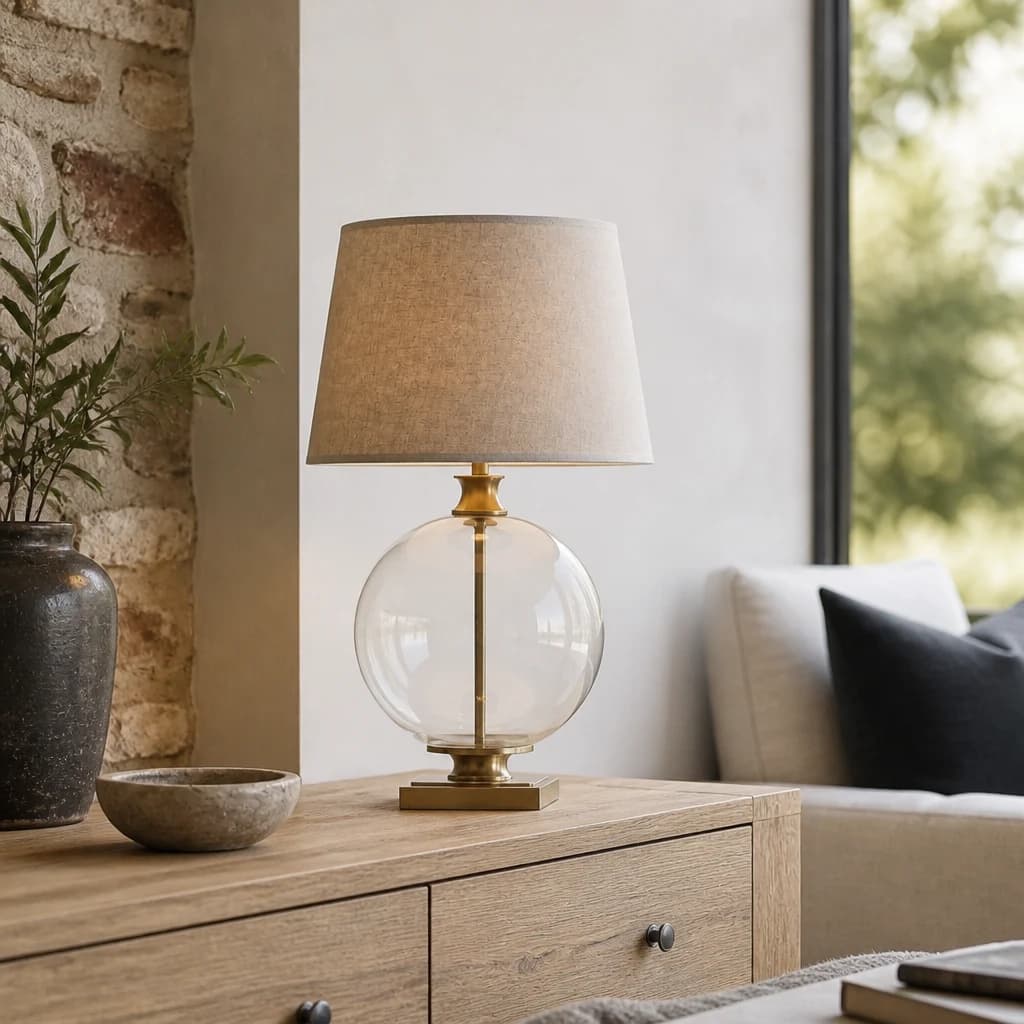 Lunel Glass Orb Table Lamp With Edged Linen Shade - Table lamps, photo 1 of 5