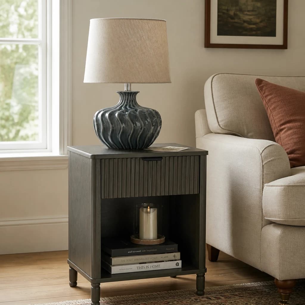 Veyla Ceramic Table Lamp With Linen Shade - Table lamps, photo 1 of 4