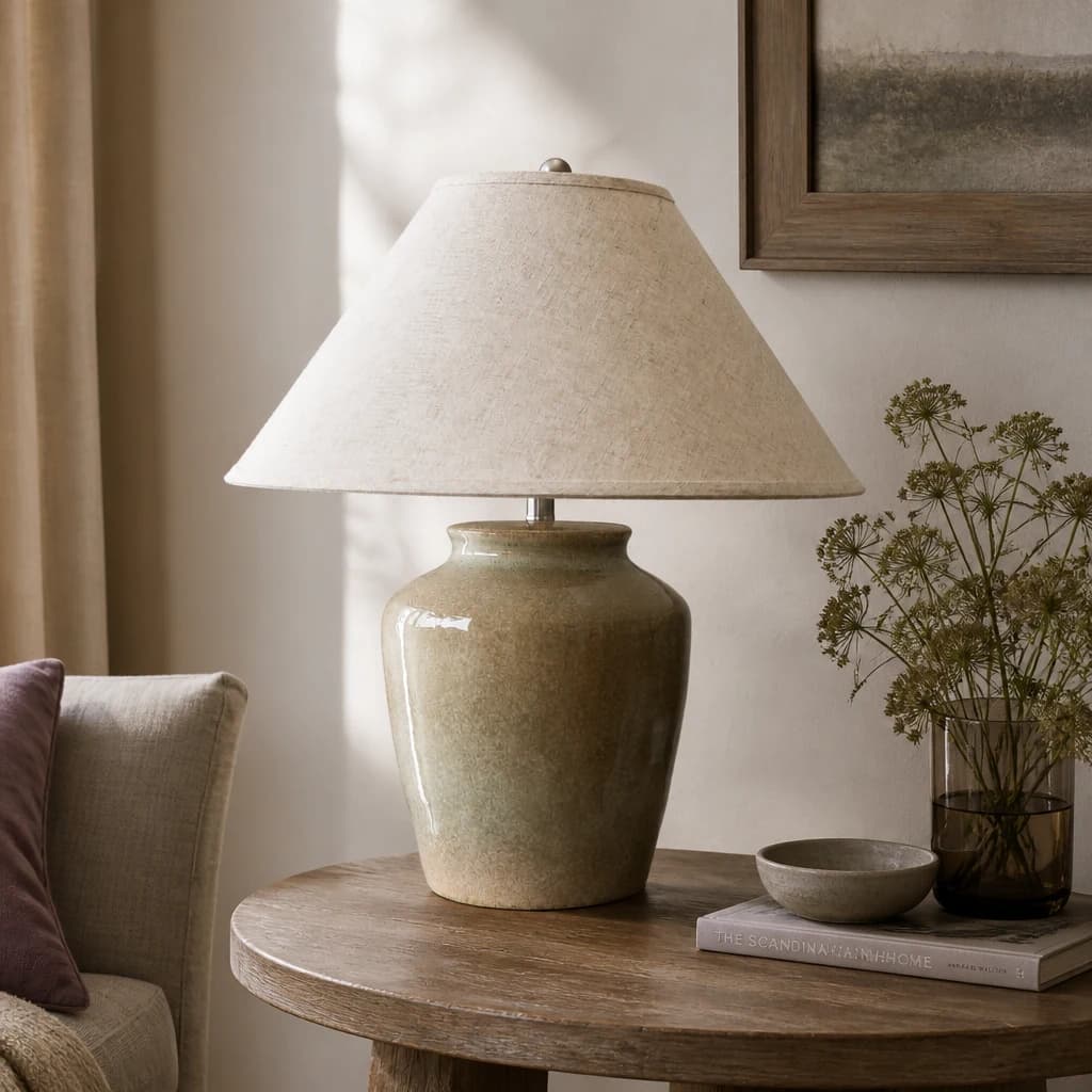 Mottura Ceramic Table Lamp With Edged Linen Shade - Table lamps, photo 1 of 5
