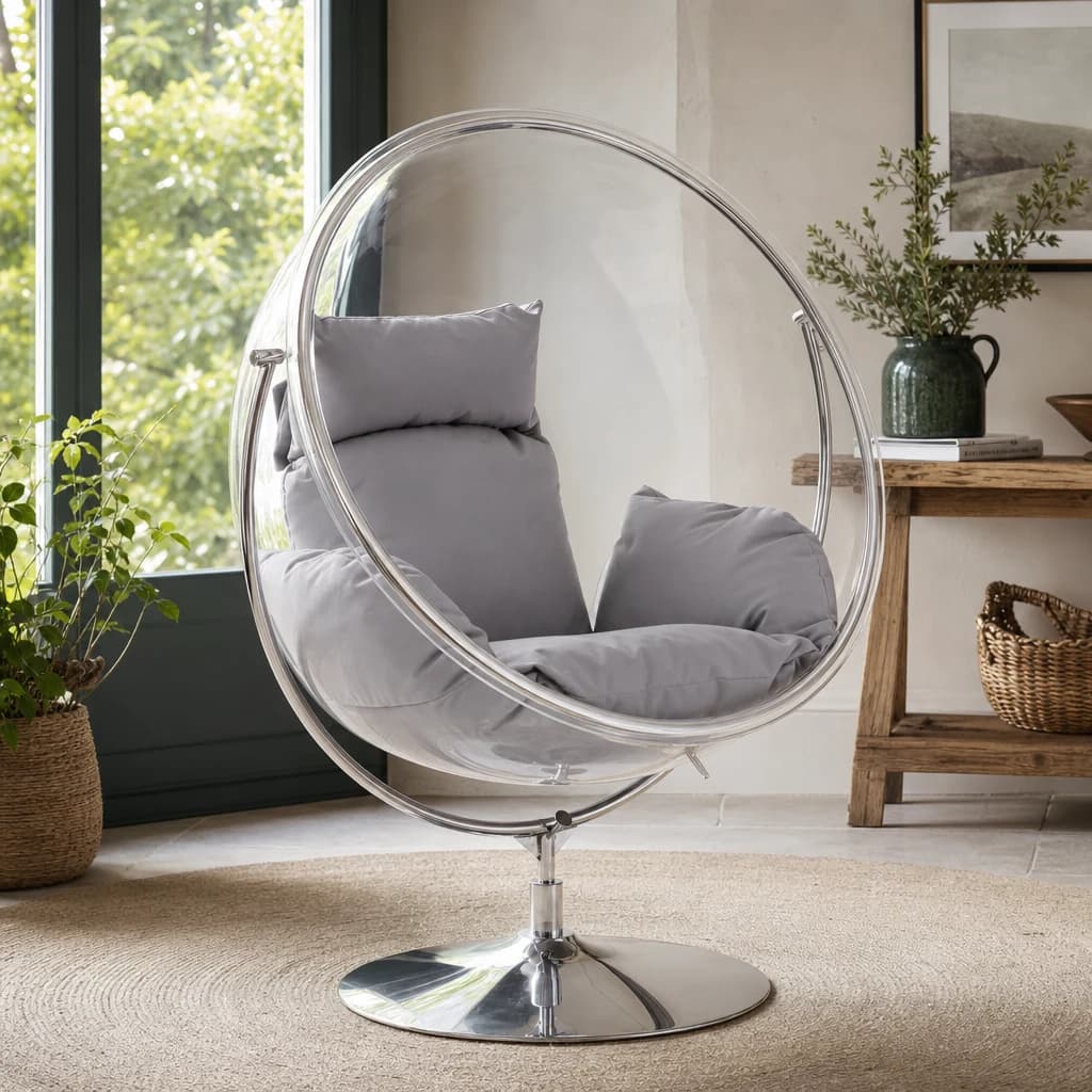 Goa Clear Swing Chair With Grey Cushions - Seating, photo 1 of 8