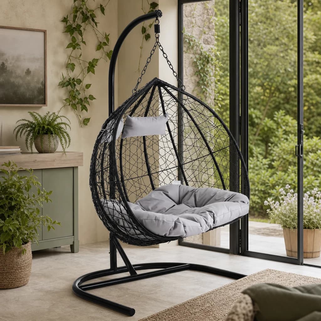 Goa Black Rattan Effect Double Hanging Chair - Seating, photo 1 of 8