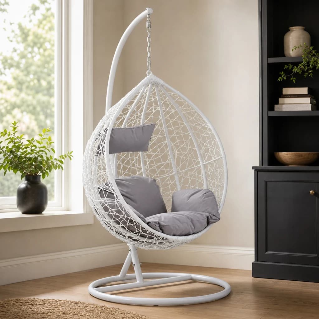 Goa White Rattan Effect Hanging Chair - Seating, photo 1 of 8