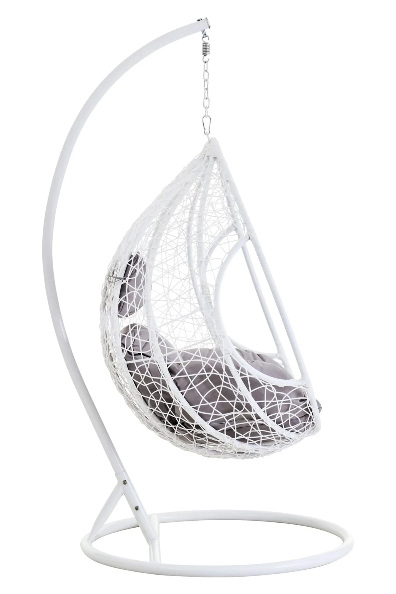 Goa White Rattan Effect Hanging Chair with Grey Cushions - Seating, photo 3 of 8
