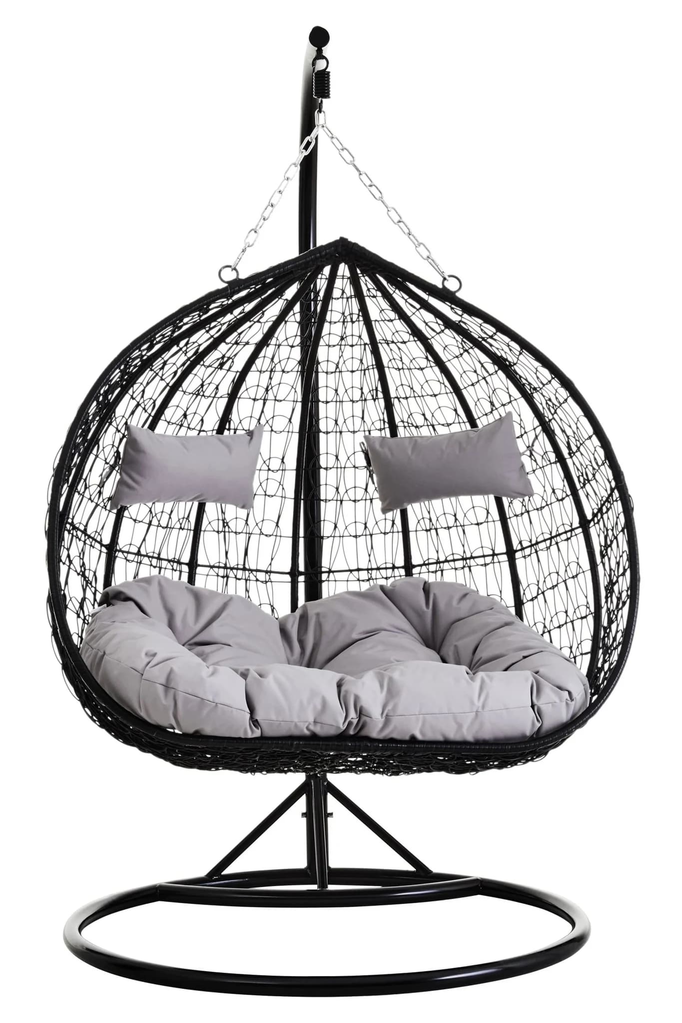 Goa Black Rattan Effect Double Hanging Chair With Grey Cushions - Seating, photo 4 of 8