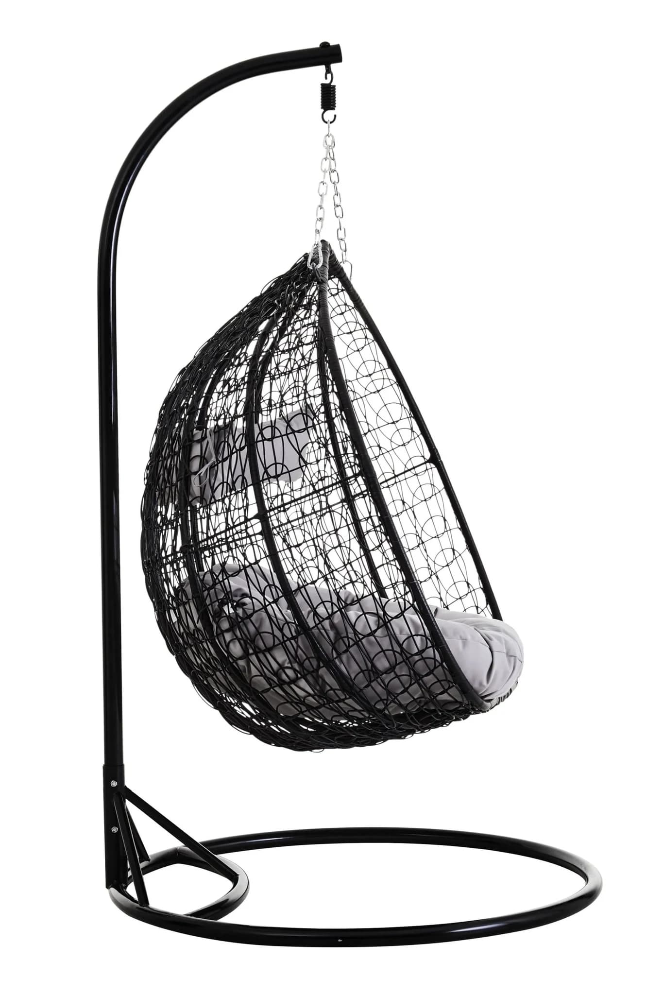 Goa Black Rattan Effect Double Hanging Chair With Grey Cushions - Seating, photo 3 of 8