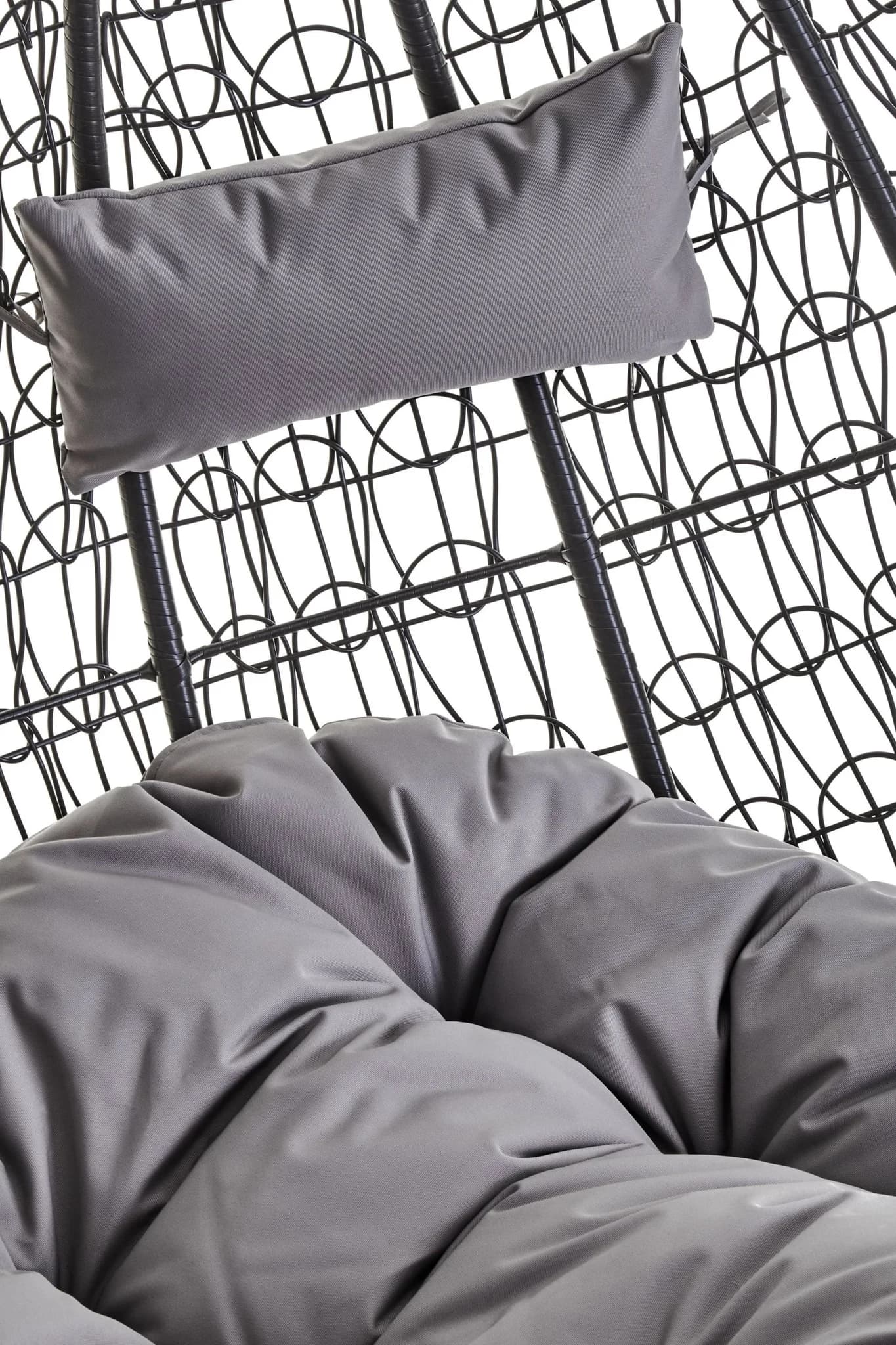 Goa Black Rattan Effect Double Hanging Chair With Grey Cushions - Seating, photo 7 of 8