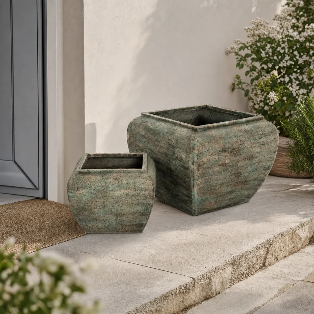 Verdan Square Drum Set Of 2 Planters