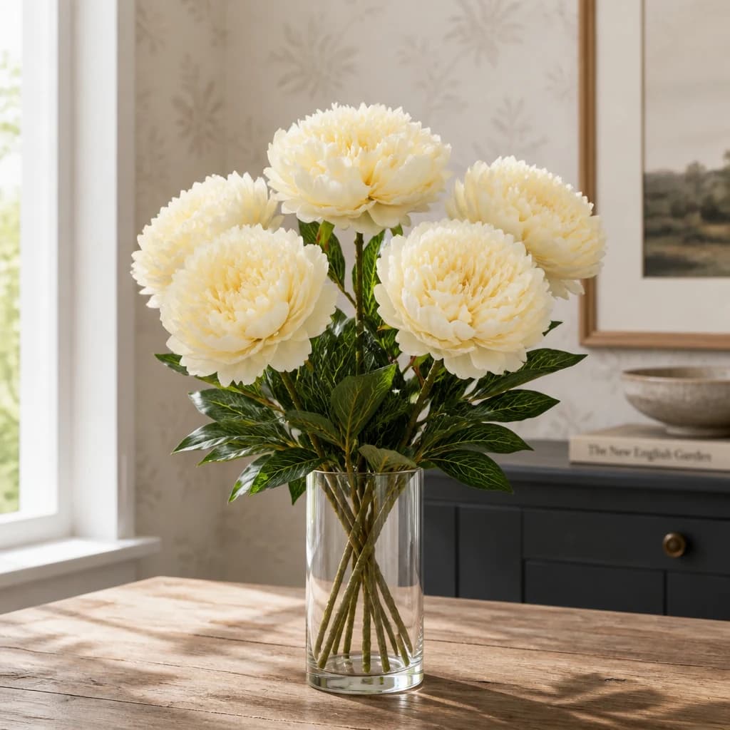 Large Buttermilk Double Peony Stem — Pack of 5 - Artificial plants & flowers, photo 1 of 3