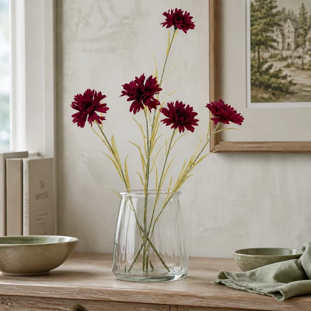 Burgundy Cornflower Stem — Pack of 5 - Artificial plants & flowers, photo 1 of 3