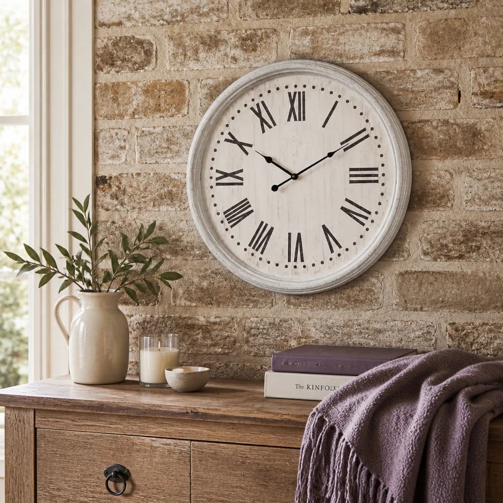 White Wash Clock With Black Numerals