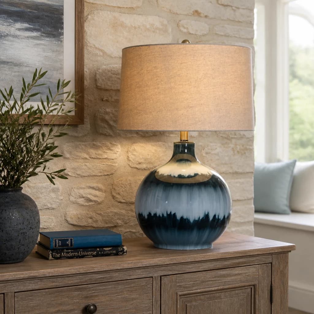 Ocean Shadows Table Lamp With Linen Shade - Table lamps, photo 1 of 5