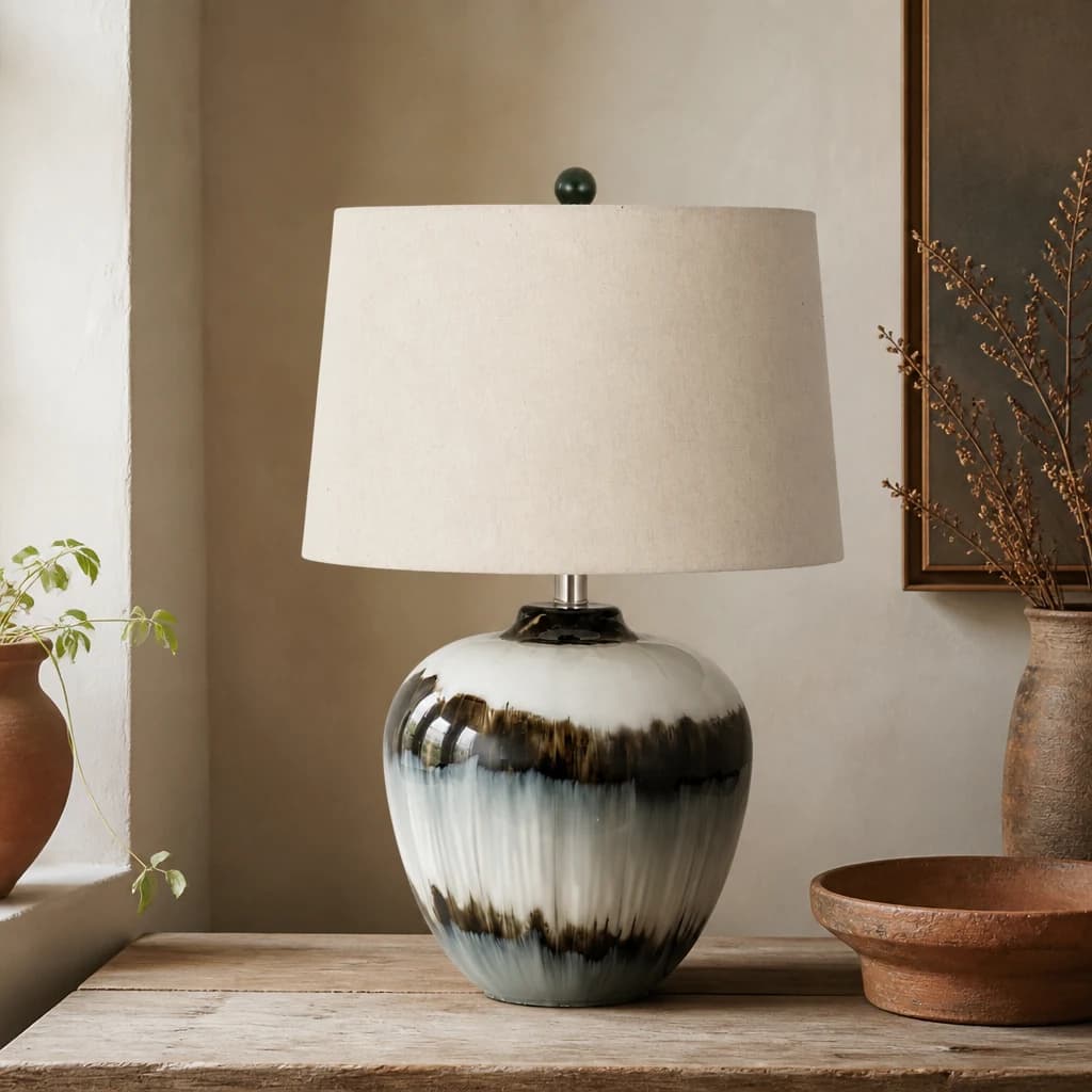 Midnight Shadows Table Lamp With Linen Shade