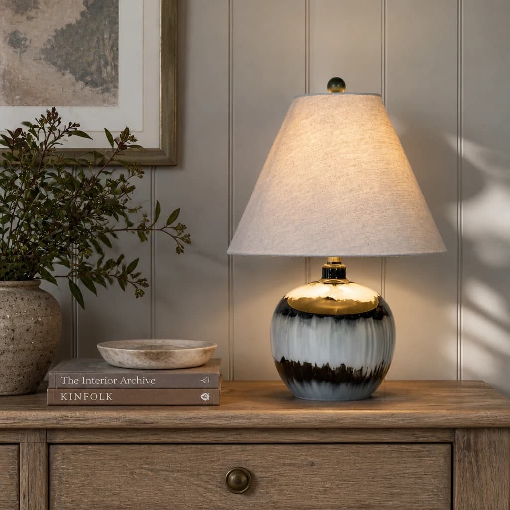 Midnight Shadows Squat Table Lamp With Linen Shade