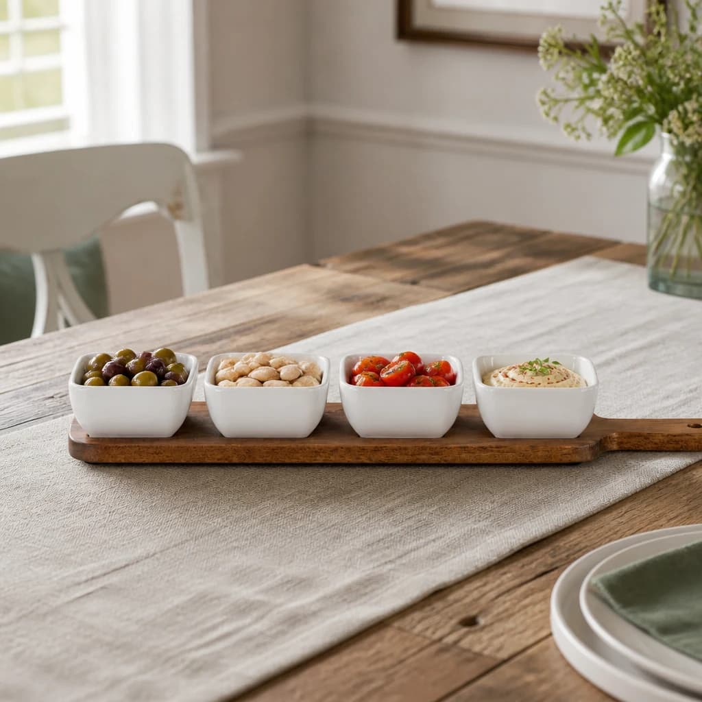 Acacia Serving Board including Four Ceramic Serving Bowls - Trays & baskets, photo 1 of 6