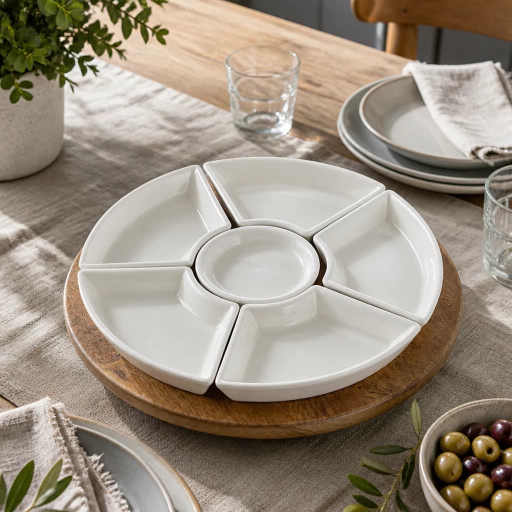 Acacia Lazy Susan including Ceramic Serving Bowls - Tables, photo 1 of 6