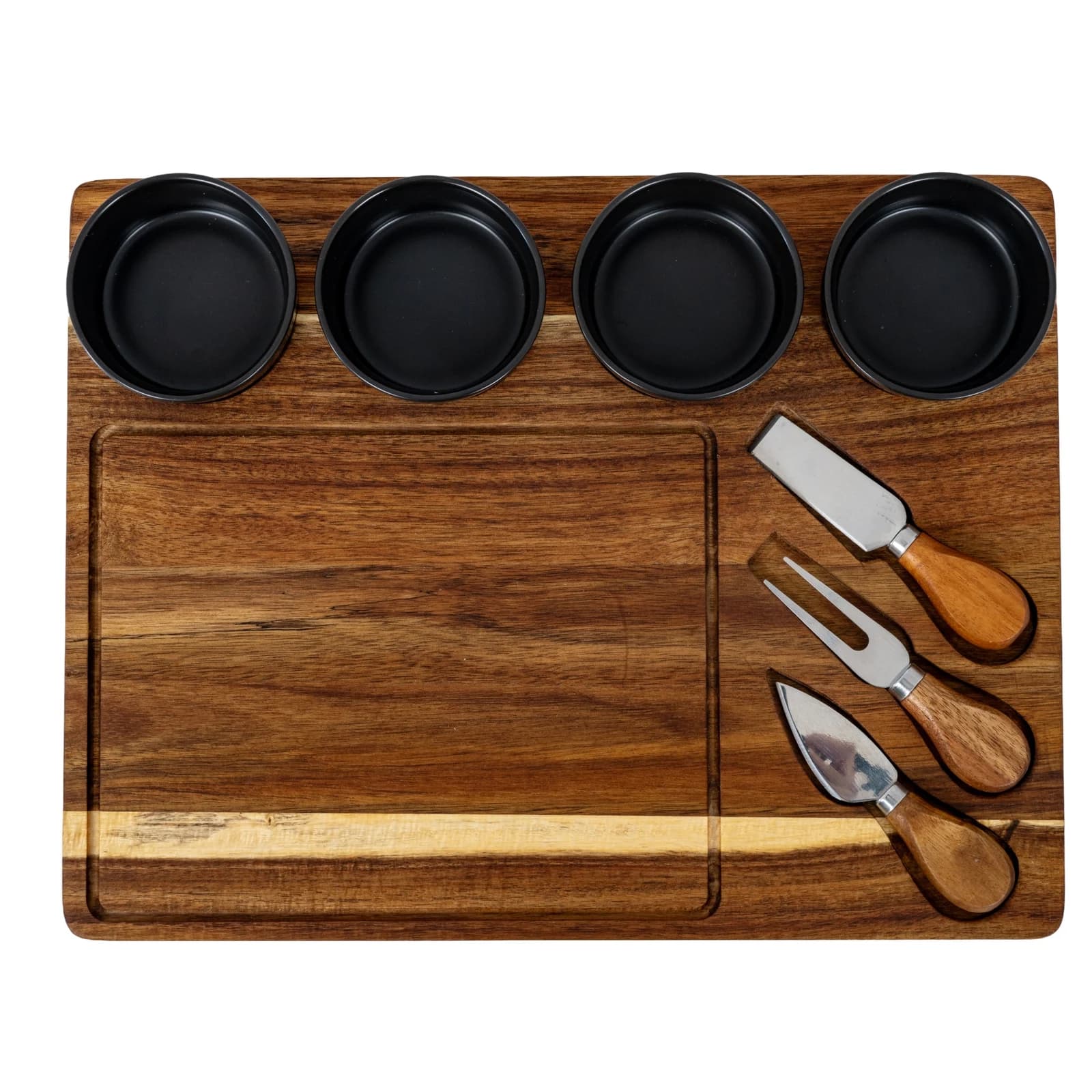 Acacia Cheese Board Set With Grey Ceramic Bowls and Cutlery - Trays & baskets, photo 2 of 5