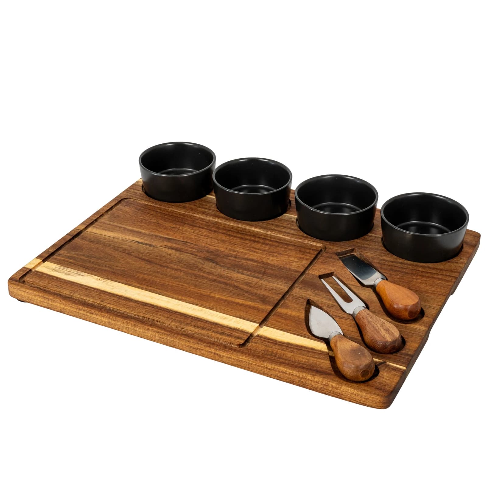 Acacia Cheese Board Set With Grey Ceramic Bowls and Cutlery - Trays & baskets, photo 3 of 5